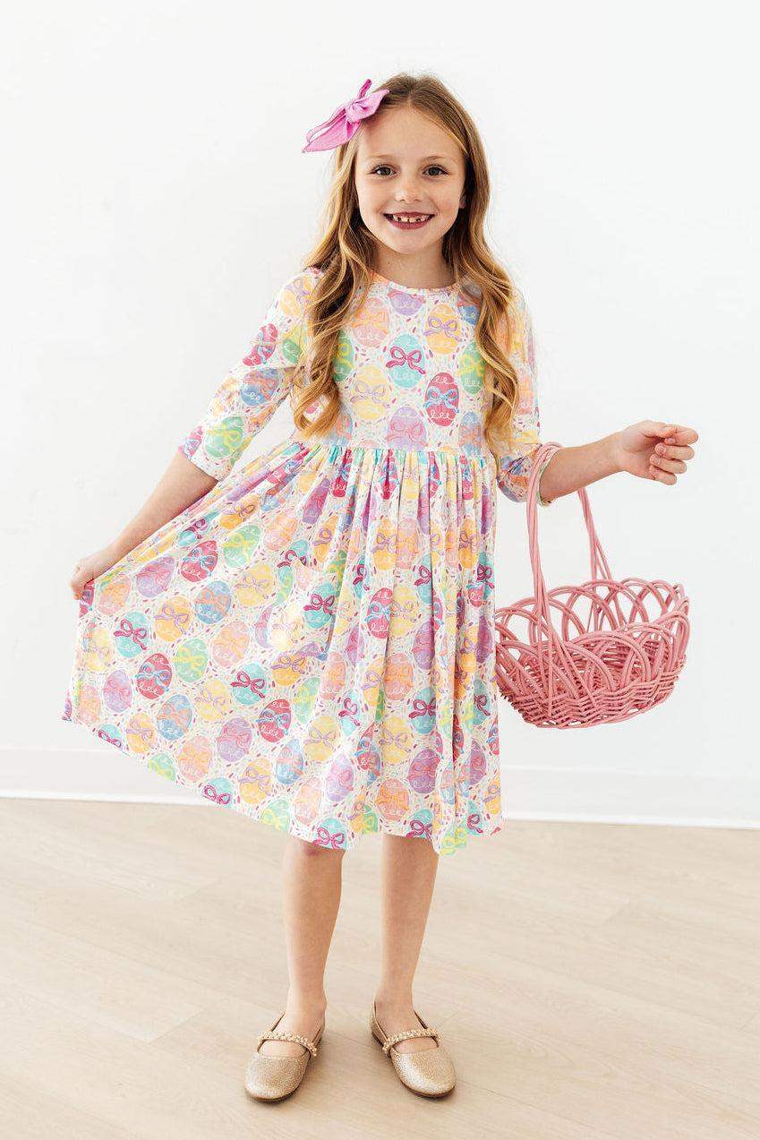Egg-stra Cute 3/4 Sleeve Pocket Twirl Dress - Mila & Rose ® - Flyclothing LLC