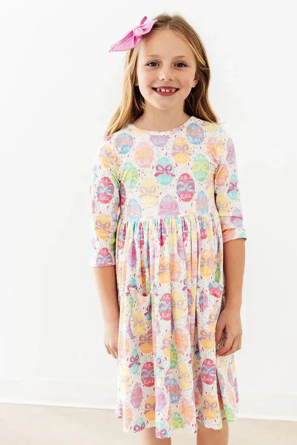 Egg-stra Cute 3/4 Sleeve Pocket Twirl Dress - Mila & Rose ® - Flyclothing LLC