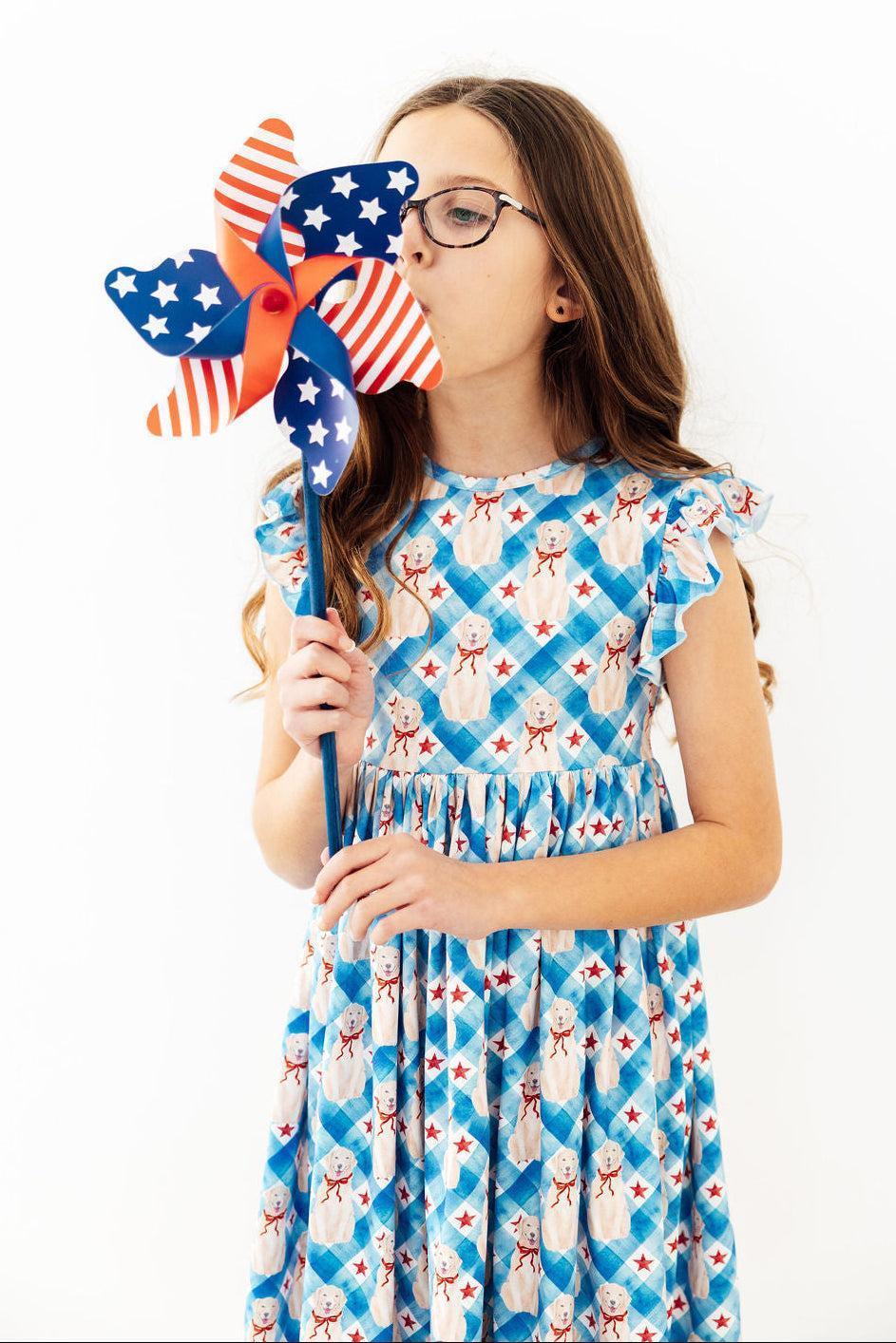 Star Spangled Pups Flutter Sleeve Twirl Dress - Mila & Rose ® - Flyclothing LLC