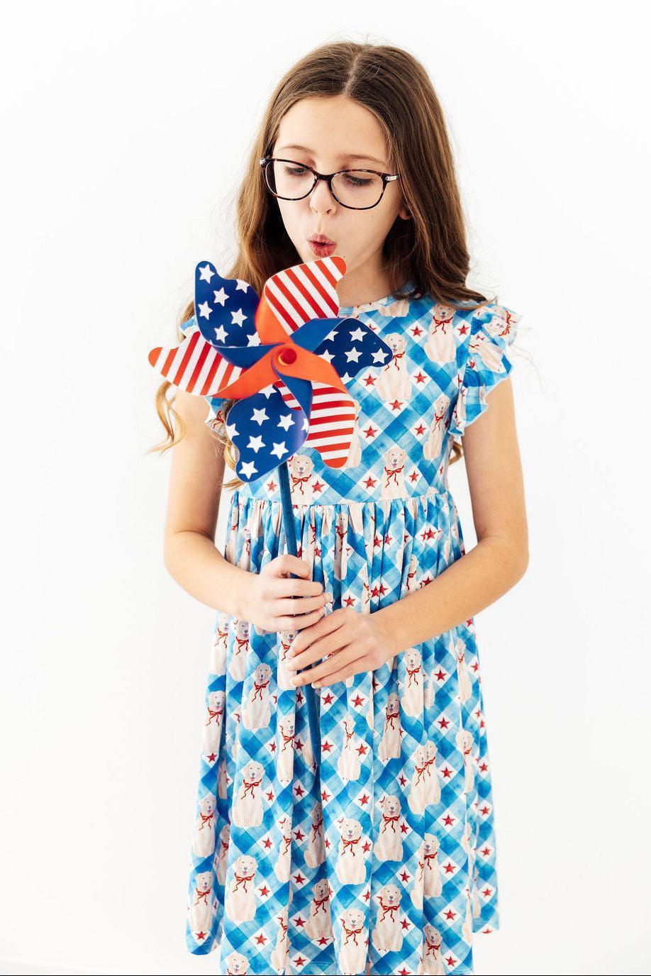 Star Spangled Pups Flutter Sleeve Twirl Dress - Mila & Rose ® - Flyclothing LLC