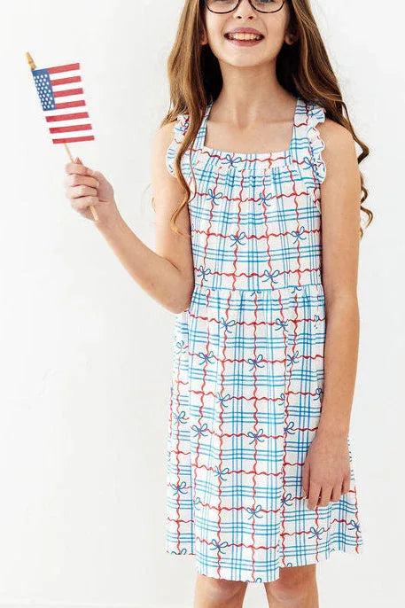 Patriotic Picnic Ruffle Cross Back Dress - Mila & Rose ® - Flyclothing LLC