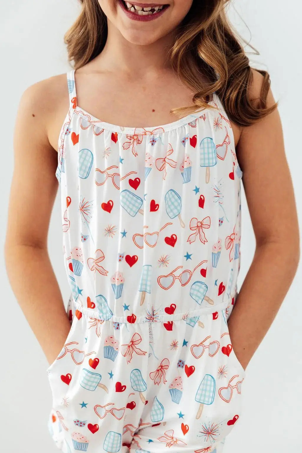 Red, White, & Sweet Strappy Play Romper - Mila & Rose ® - Flyclothing LLC