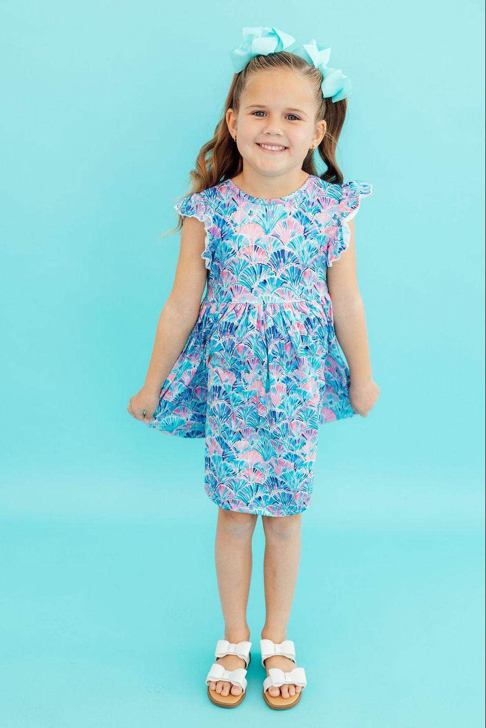 Seaside Shells Flutter Sleeve Twirl Dress - Mila & Rose ® - Flyclothing LLC