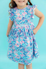 Seaside Shells Flutter Sleeve Twirl Dress - Mila & Rose ® - Flyclothing LLC