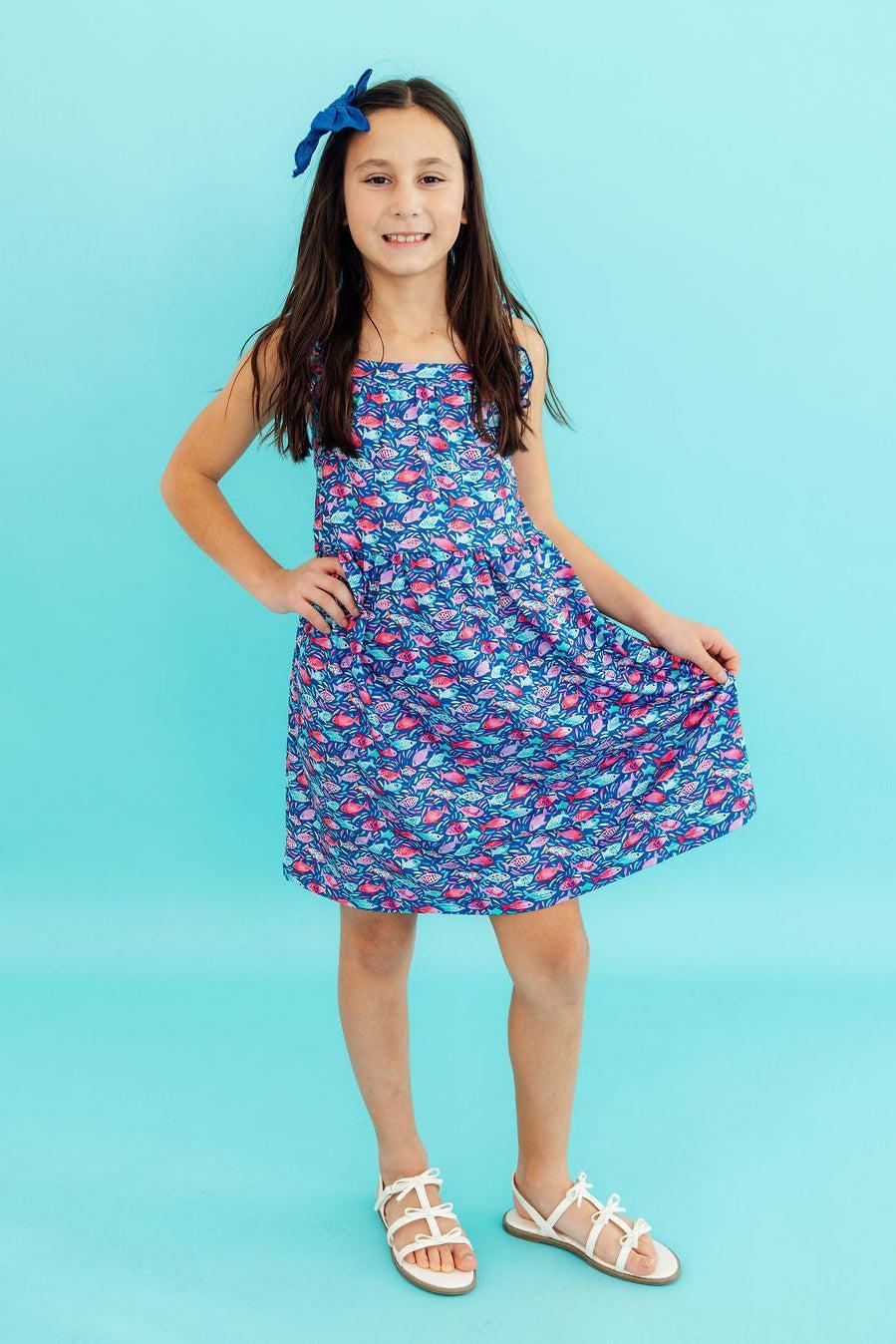 Fish in the Sea Ruffle Cross Back Dress - Mila & Rose ® - Flyclothing LLC