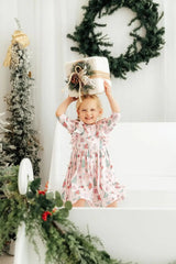 Pink Christmas 3/4 Sleeve Ruffle Twirl Dress - Mila & Rose ® - Flyclothing LLC