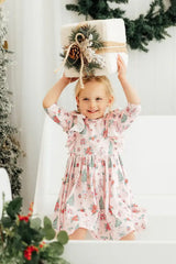 Pink Christmas 3/4 Sleeve Ruffle Twirl Dress - Mila & Rose ® - Flyclothing LLC