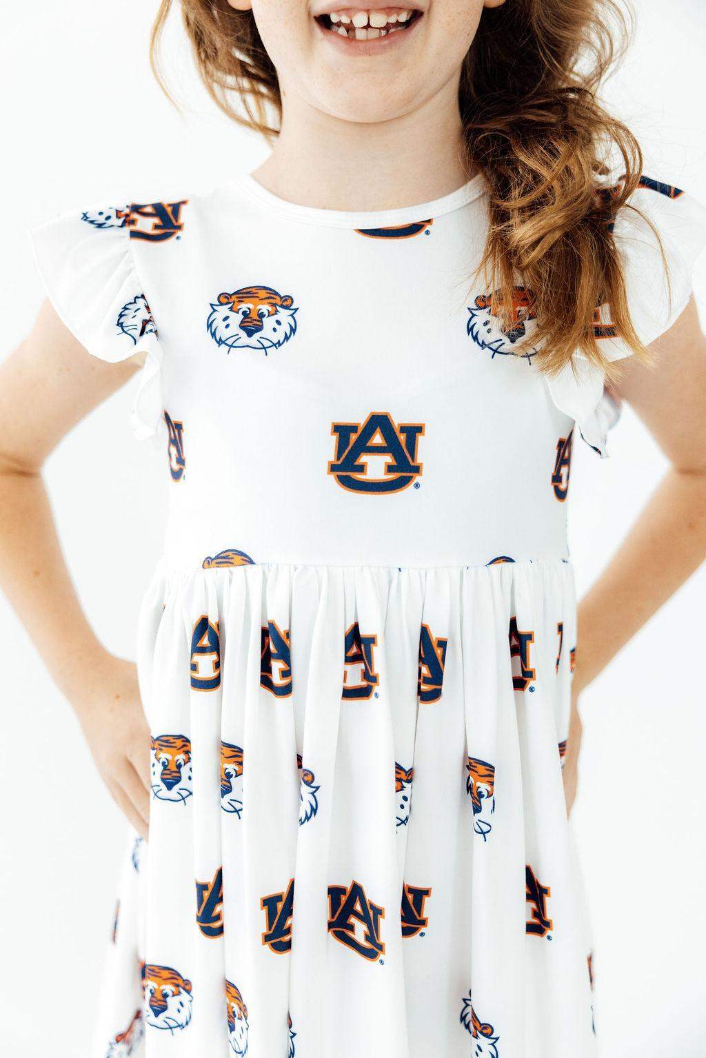 Auburn White Aubie Flutter Twirl Dress - Mila & Rose ® - Flyclothing LLC