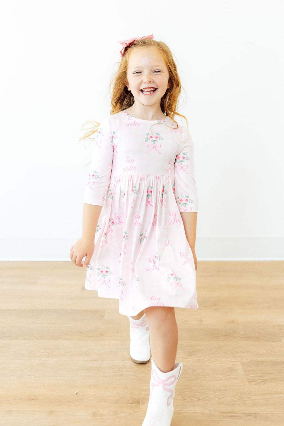 Big Sister Floral 3/4 Sleeve Pocket Twirl Dress - Mila & Rose ® - Flyclothing LLC