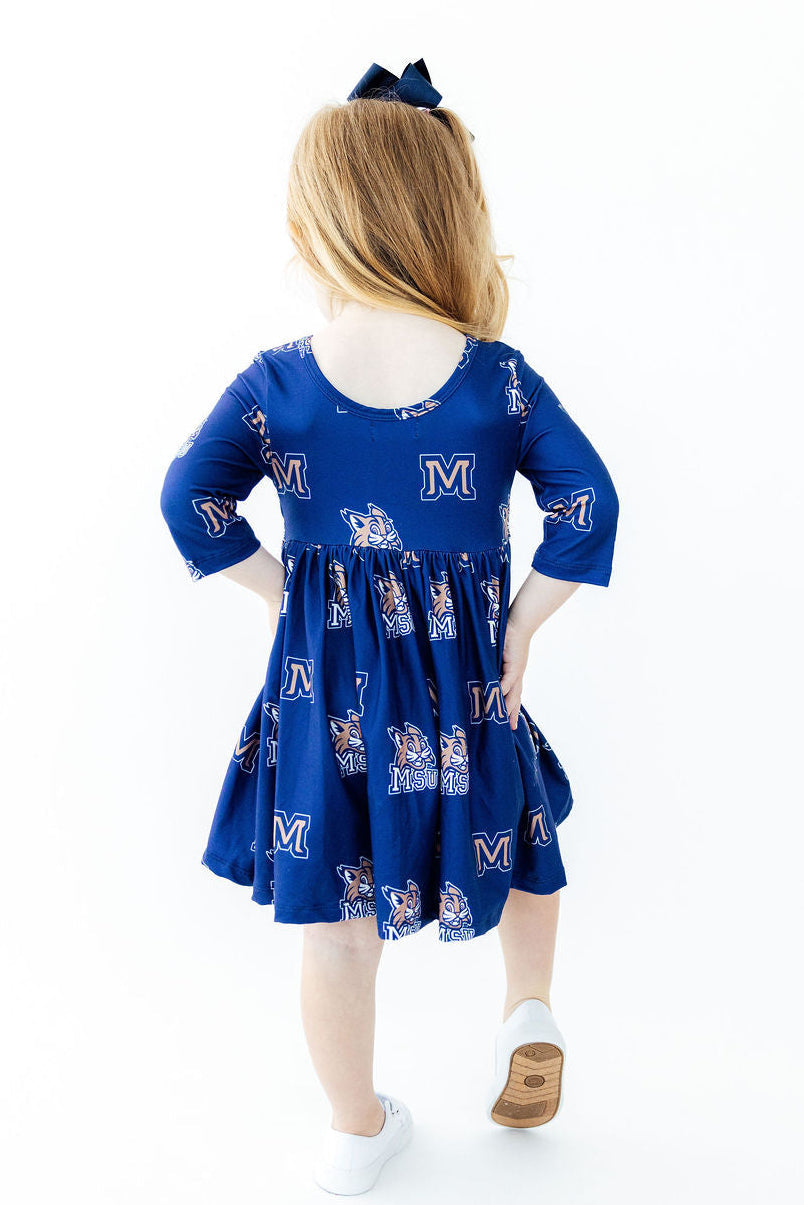 Montana State University Blue Bobcat 3/4 Sleeve Pocket Twirl Dress - Mila & Rose ® - Flyclothing LLC