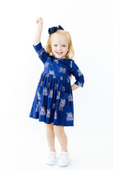 Montana State University Blue Bobcat 3/4 Sleeve Pocket Twirl Dress - Mila & Rose ® - Flyclothing LLC