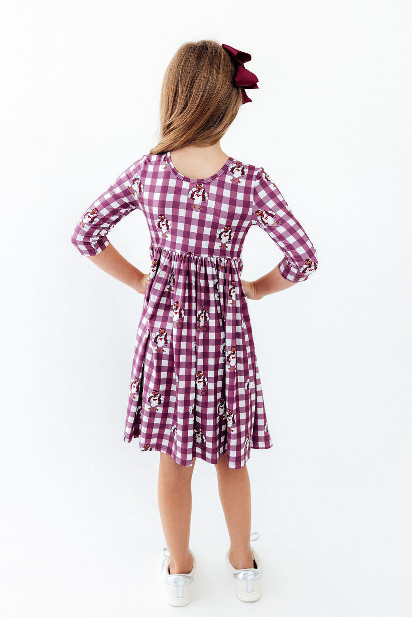Virginia Tech Plaid Hokie 3/4 Sleeve Pocket Twirl Dress - Mila & Rose ® - Flyclothing LLC