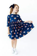 Auburn Blue Aubie 3/4 Sleeve Pocket Twirl Dress - Mila & Rose ® - Flyclothing LLC