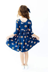 Auburn Blue Aubie 3/4 Sleeve Pocket Twirl Dress - Mila & Rose ® - Flyclothing LLC