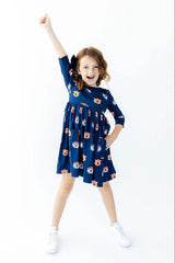 Auburn Blue Aubie 3/4 Sleeve Pocket Twirl Dress - Mila & Rose ® - Flyclothing LLC