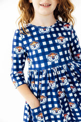 Auburn Plaid Aubie 3/4 Sleeve Pocket Twirl Dress - Mila & Rose ® - Flyclothing LLC