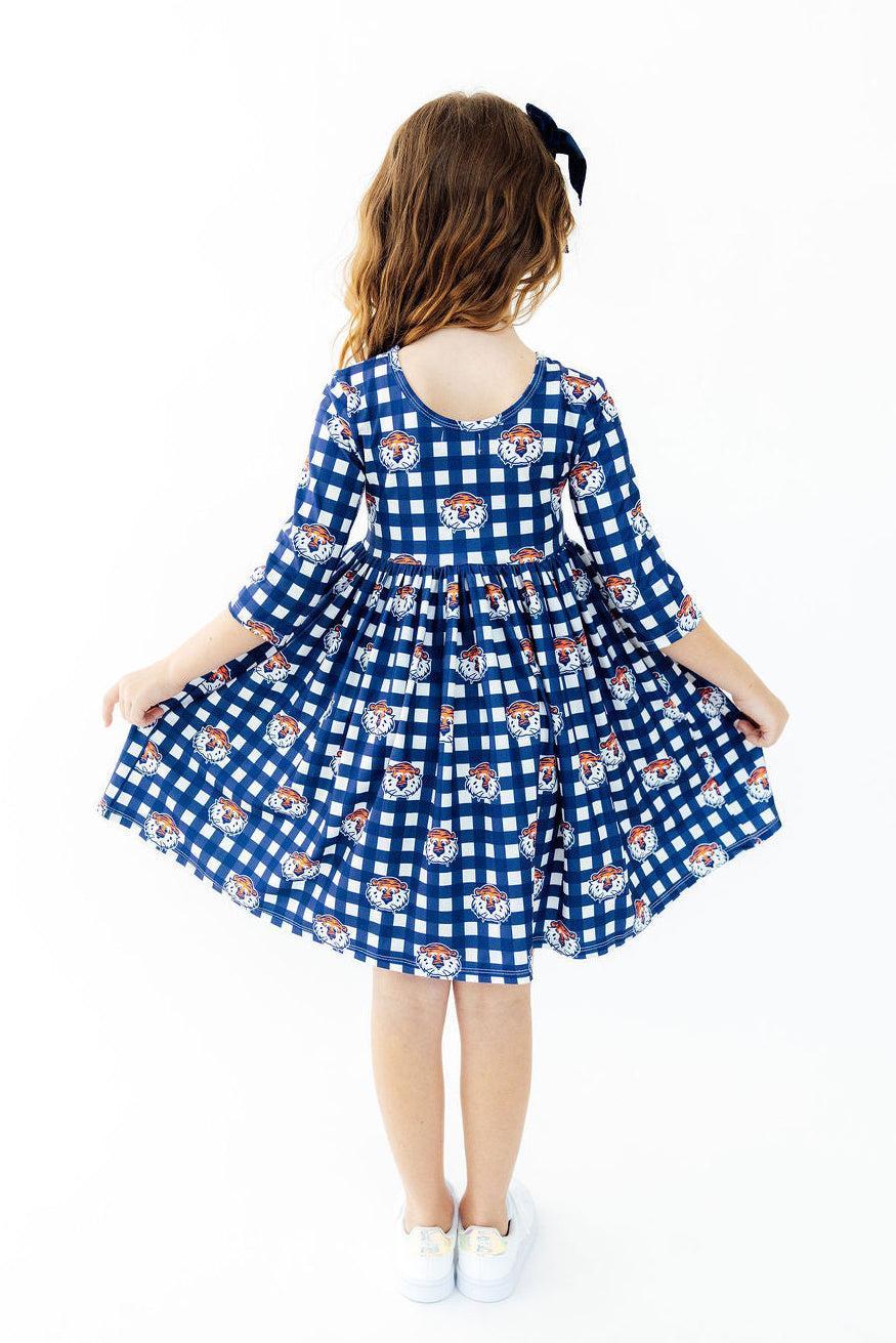 Auburn Plaid Aubie 3/4 Sleeve Pocket Twirl Dress - Mila & Rose ® - Flyclothing LLC