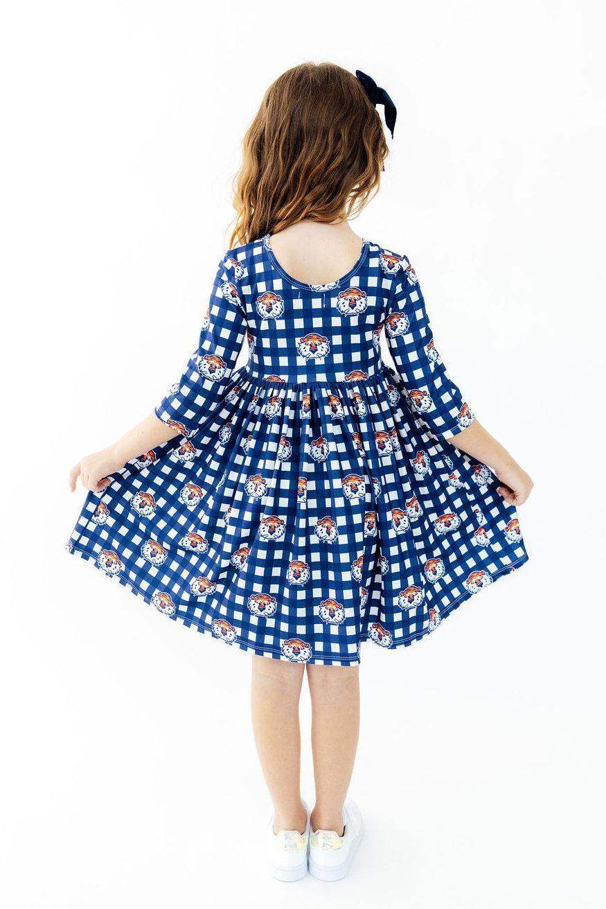 Auburn Plaid Aubie 3/4 Sleeve Pocket Twirl Dress - Mila & Rose ® - Flyclothing LLC