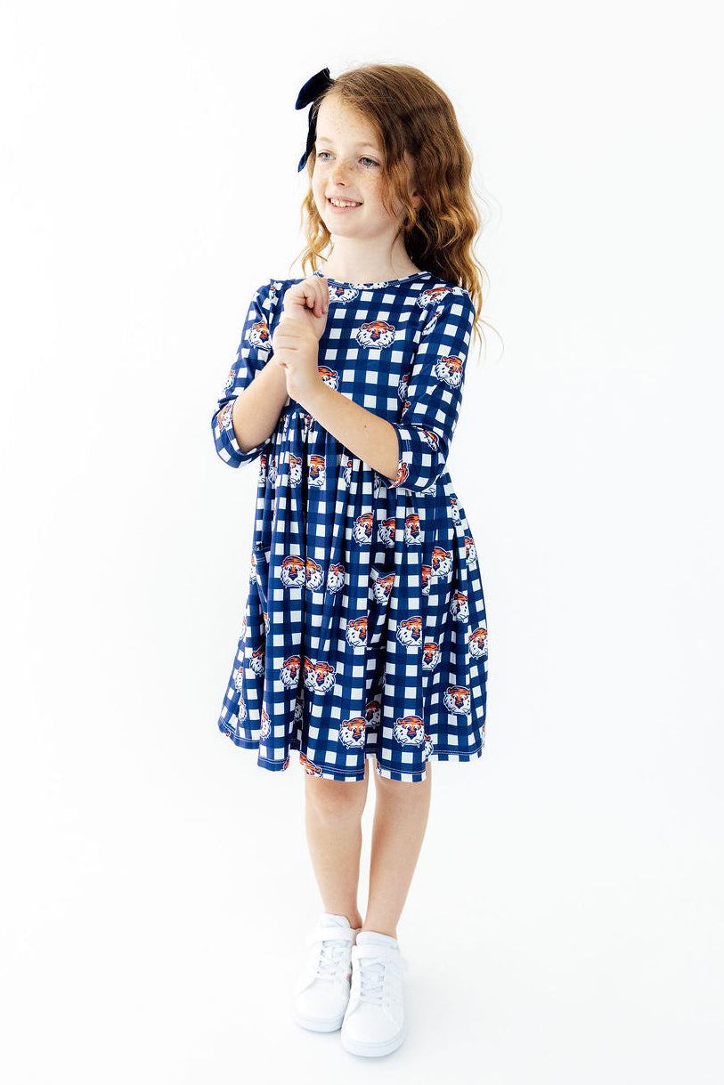 Auburn Plaid Aubie 3/4 Sleeve Pocket Twirl Dress - Mila & Rose ® - Flyclothing LLC