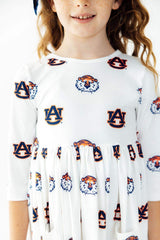 Auburn White Aubie 3/4 Sleeve Pocket Twirl Dress - Mila & Rose ® - Flyclothing LLC