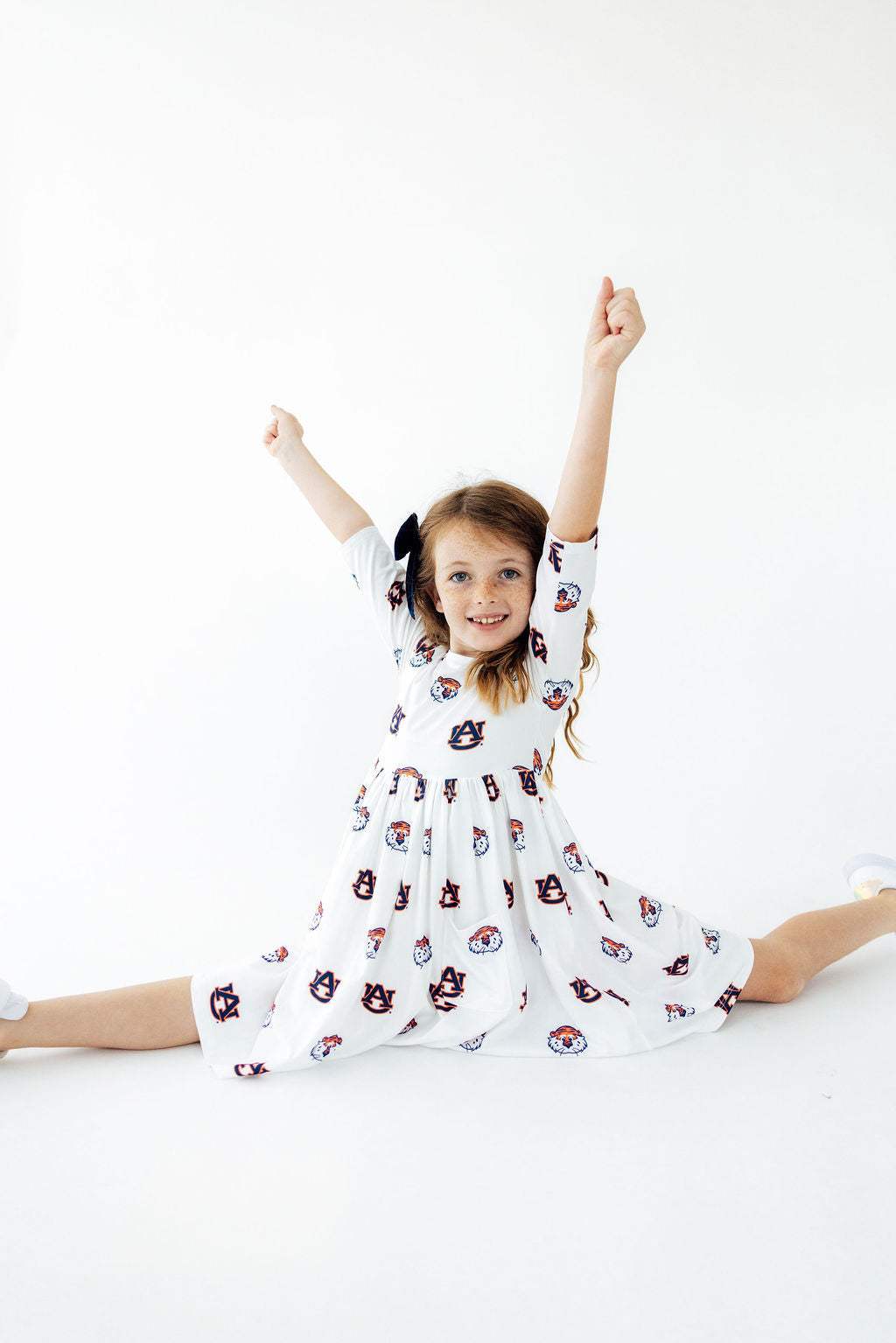 Auburn White Aubie 3/4 Sleeve Pocket Twirl Dress - Mila & Rose ® - Flyclothing LLC