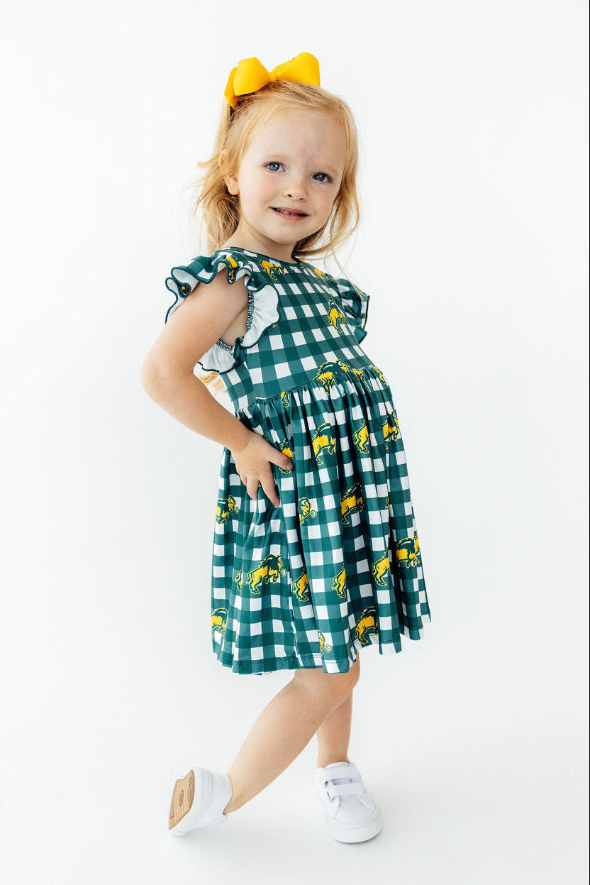 North Dakota State University Plaid Bison Flutter Twirl Dress - Mila & Rose ® - Flyclothing LLC