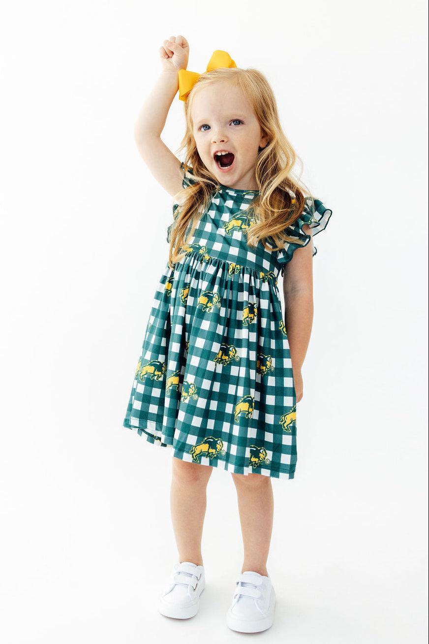 North Dakota State University Plaid Bison Flutter Twirl Dress - Mila & Rose ® - Flyclothing LLC