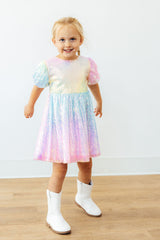 Ombre Puff Sleeve Sequin Dress