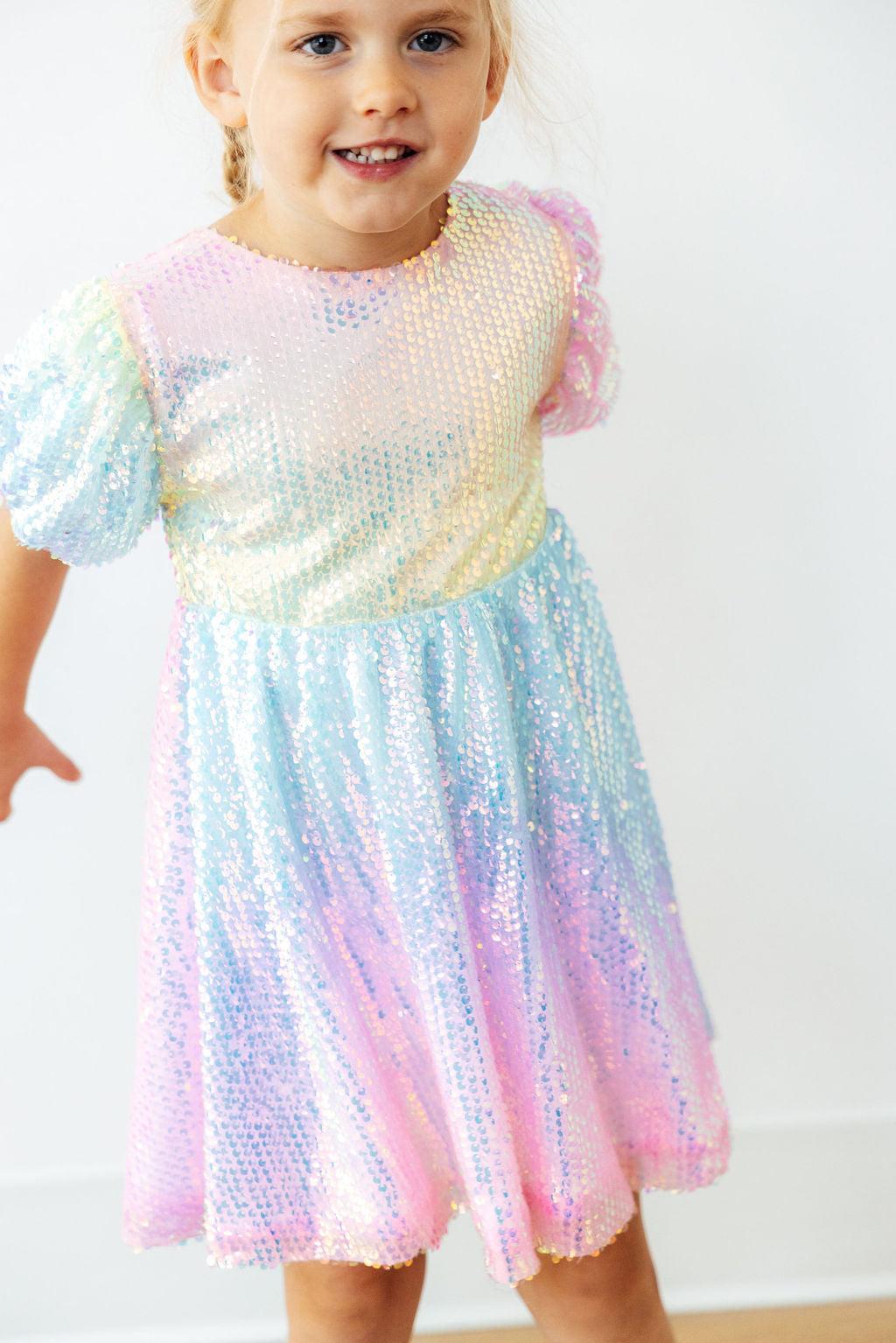 Ombre Puff Sleeve Sequin Dress