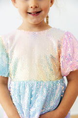 Ombre Puff Sleeve Sequin Dress