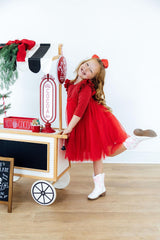 Red Shimmer 3/4 Sleeve Tutu Dress