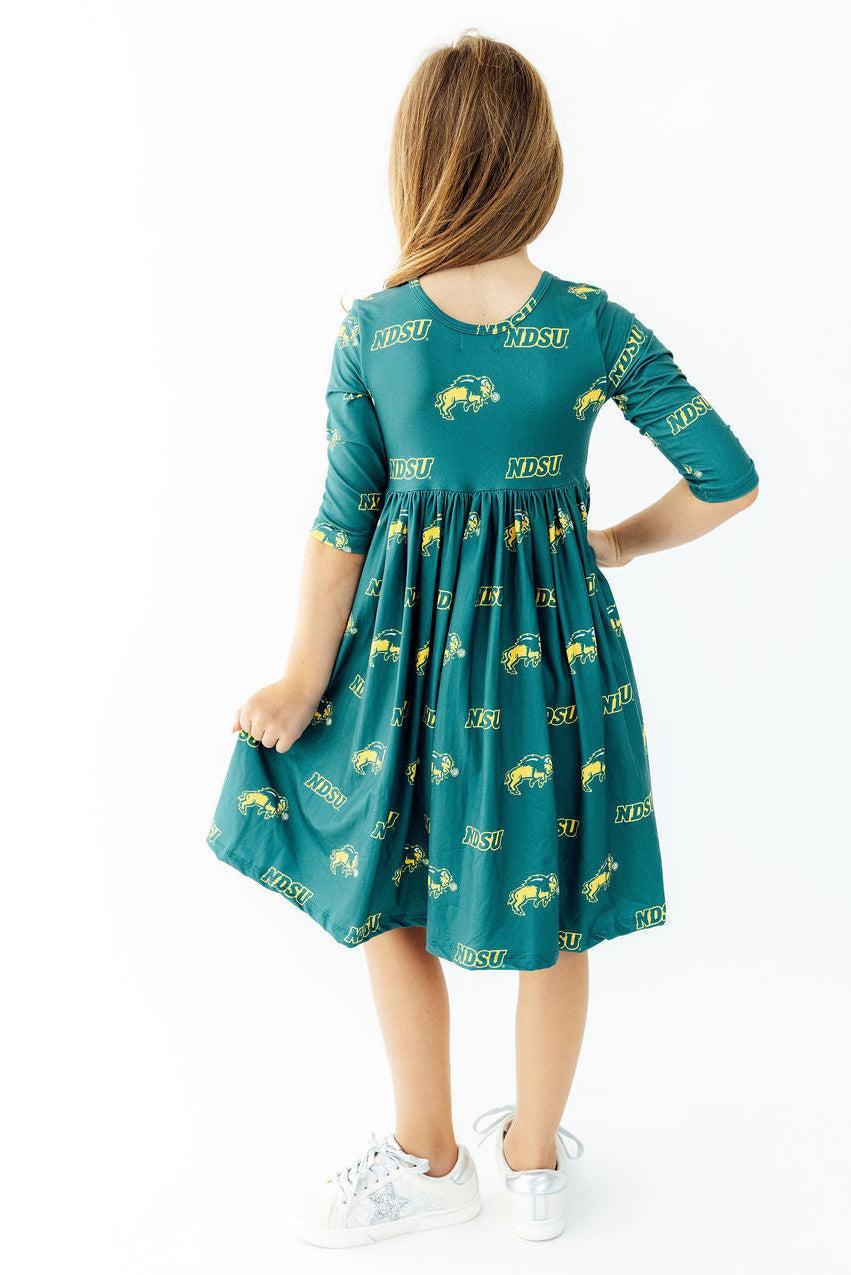 North Dakota State University Green Bison 3/4 Sleeve Pocket Twirl Dress - Mila & Rose ® - Flyclothing LLC