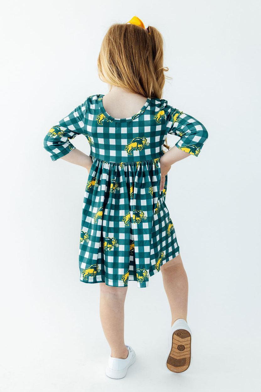 North Dakota State University Plaid Bison 3/4 Sleeve Pocket Twirl Dress - Mila & Rose ® - Flyclothing LLC