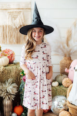 Happy Howl-oween 3/4 Sleeve Pocket Twirl Dress