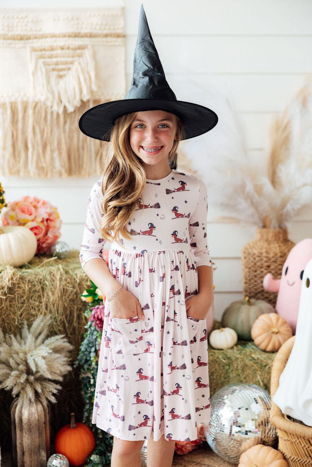 Happy Howl-oween 3/4 Sleeve Pocket Twirl Dress