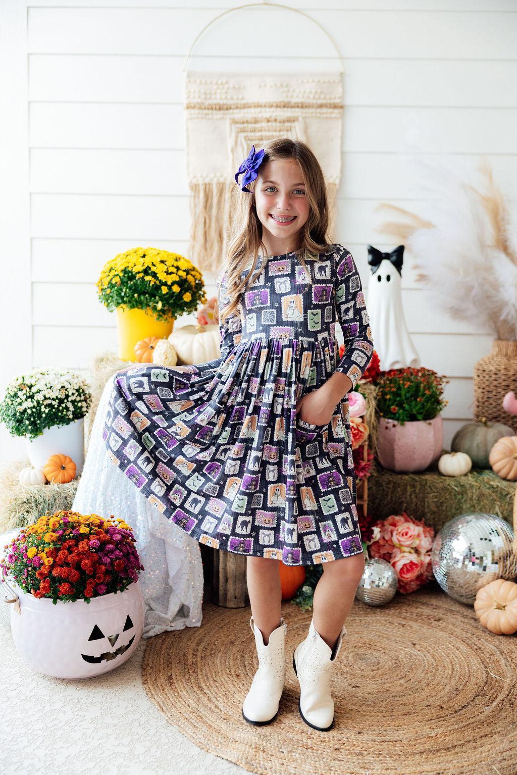 Trick or Treat L/S Pocket Twirl Dress - Mila & Rose ® - Flyclothing LLC