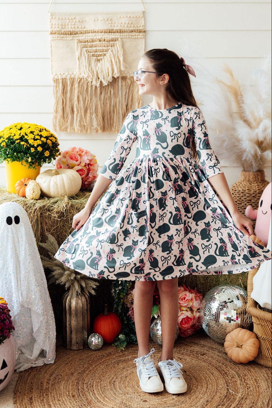 Hocus Purr-cus 3/4 Sleeve Pocket Twirl Dress - Mila & Rose ® - Flyclothing LLC
