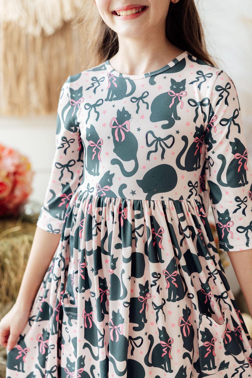 Hocus Purr-cus 3/4 Sleeve Pocket Twirl Dress - Mila & Rose ® - Flyclothing LLC
