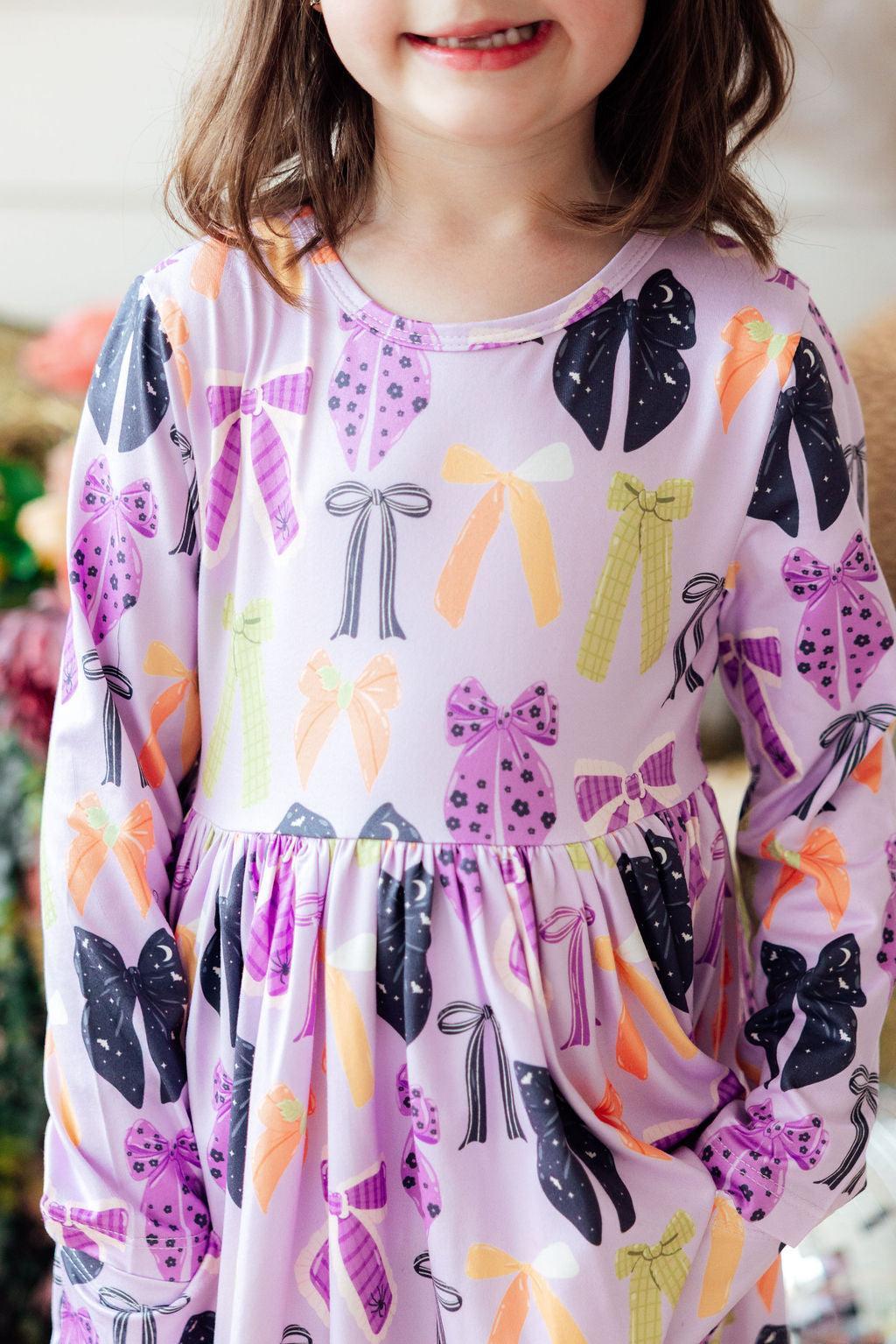 Tied with a Boo Lavender L/S Pocket Twirl Dress - Mila & Rose ® - Flyclothing LLC