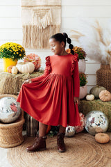 Pumpkin Spice L/S Ruffle Twirl Dress - Mila & Rose ® - Flyclothing LLC