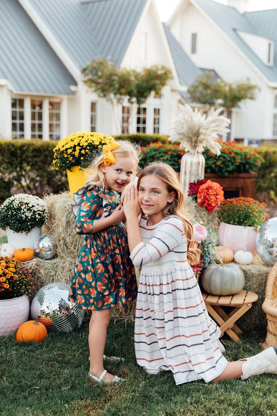 Fall Stripes 3/4 Sleeve Pocket Twirl Dress - Mila & Rose ® - Flyclothing LLC