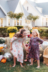 Peach Rainbow 3/4 Sleeve Pocket Twirl Dress