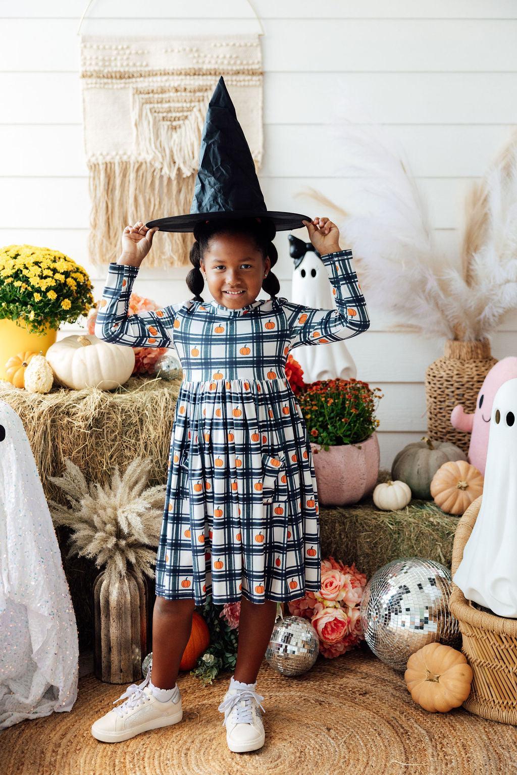 Plaid Pumpkins L/S Pocket Twirl Dress - Mila & Rose ® - Flyclothing LLC