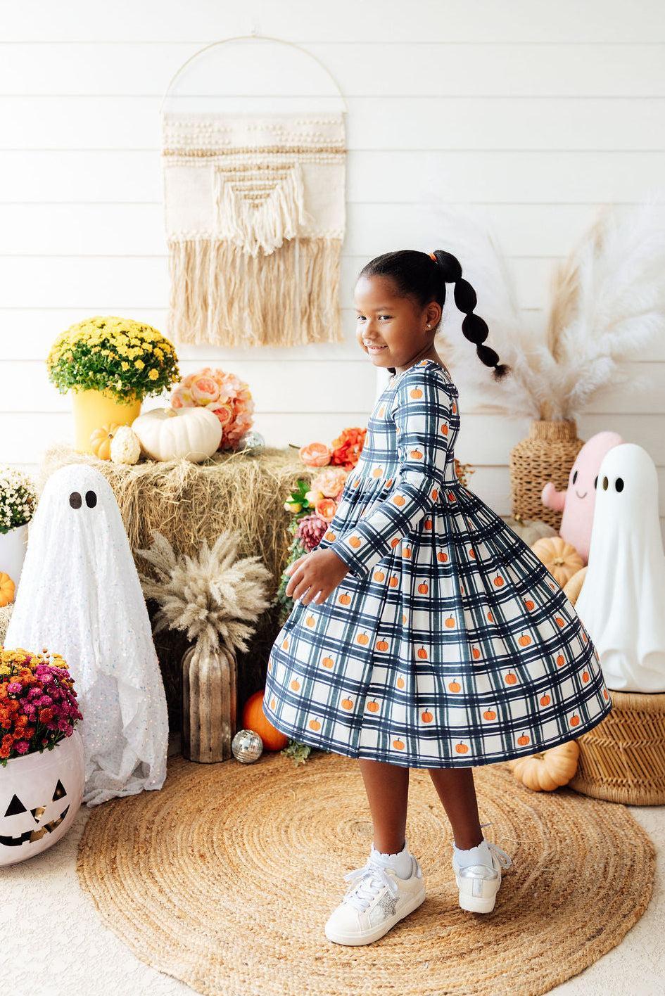 Plaid Pumpkins L/S Pocket Twirl Dress - Mila & Rose ® - Flyclothing LLC