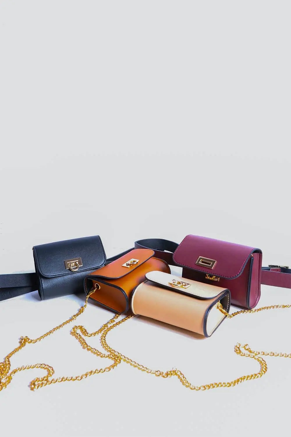 Mini Faux Leather Belt Bag – Chic with Gold Link Chain - Boho Clothing and Accessories - Flyclothing LLC