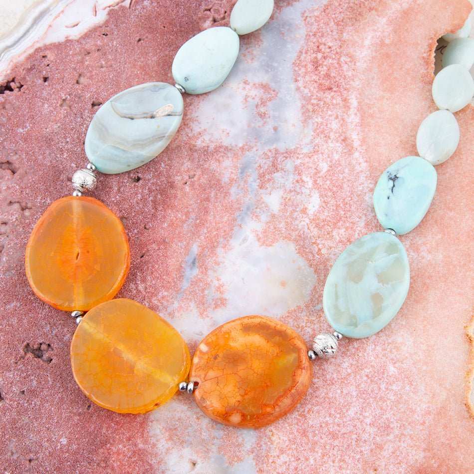 Minty Blue and Orange Nectar Necklace - Barse Jewelry - Flyclothing LLC