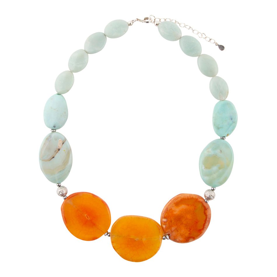 Minty Blue and Orange Nectar Necklace - Barse Jewelry