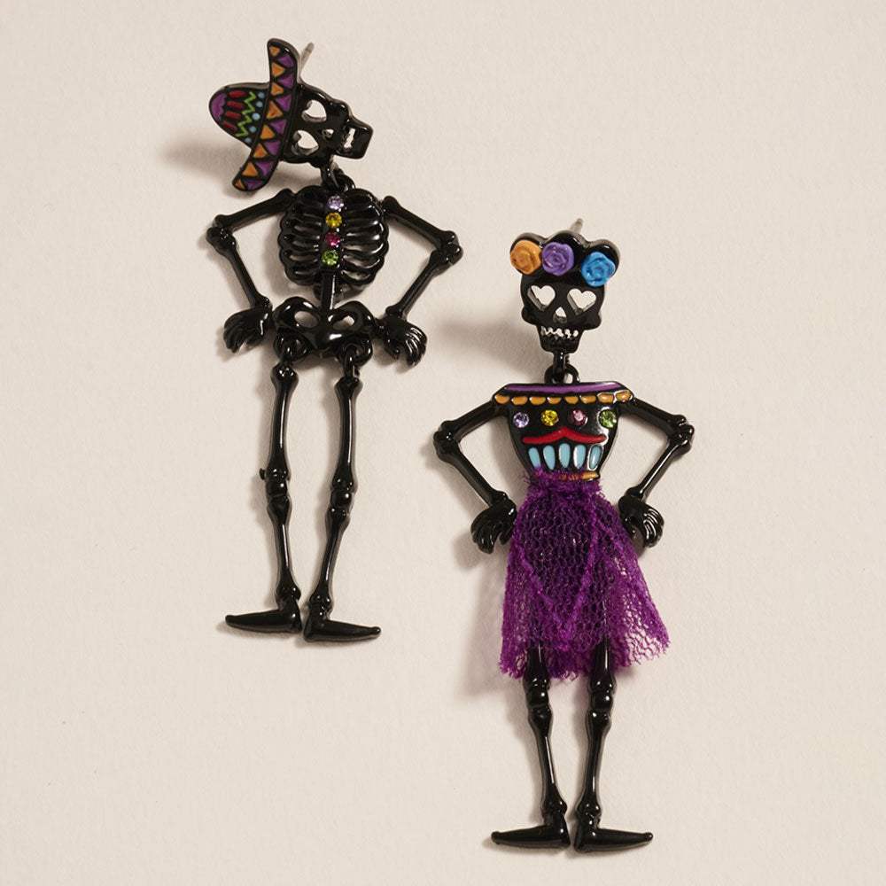 Mismatched Day of the Dead Halloween Skeleton Earrings - Madeline Love - Flyclothing LLC