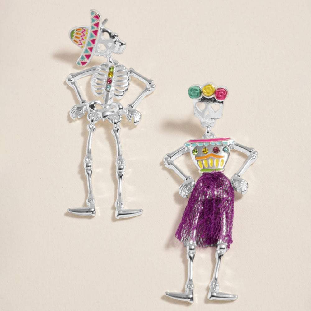Mismatched Day of the Dead Halloween Skeleton Earrings - Madeline Love - Flyclothing LLC