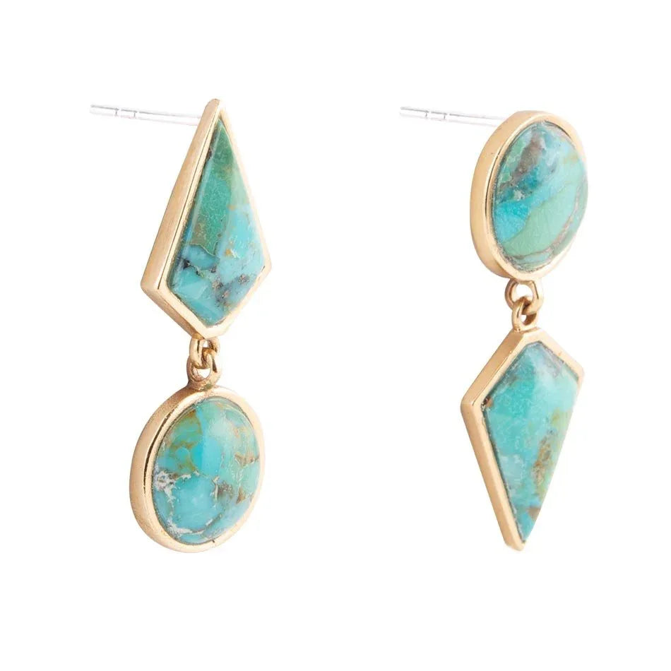 Miss-Matched Blue Turquoise Golden Post Earrings - Barse Jewelry - Flyclothing LLC